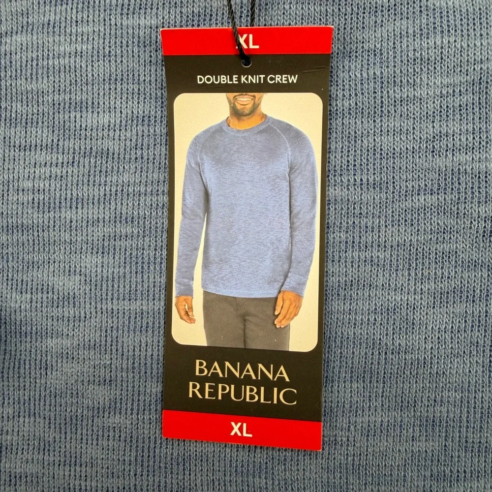 NEW Banana Republic Mens XL Double Knit Crew Vintage Indigo Blue Sweatshirt